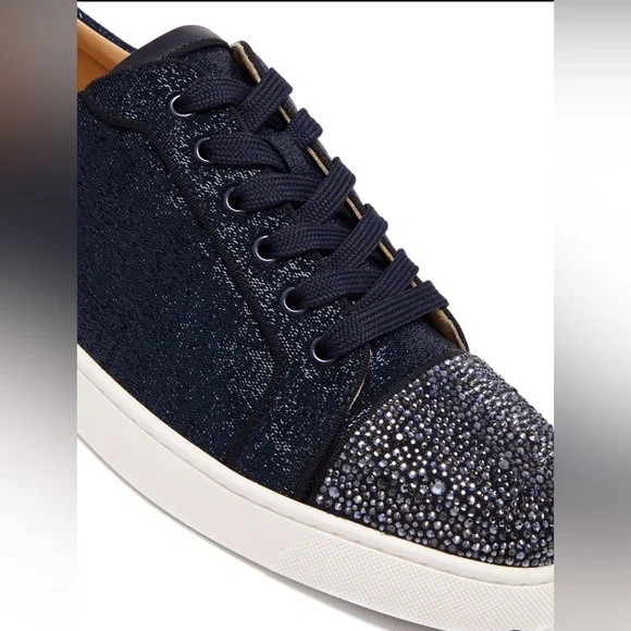 ❌SOLD❌ Christian Louboutin Navy Louis Junior Crystals Low-Top Sneakers SZ 47EU - Picture 3 of 12